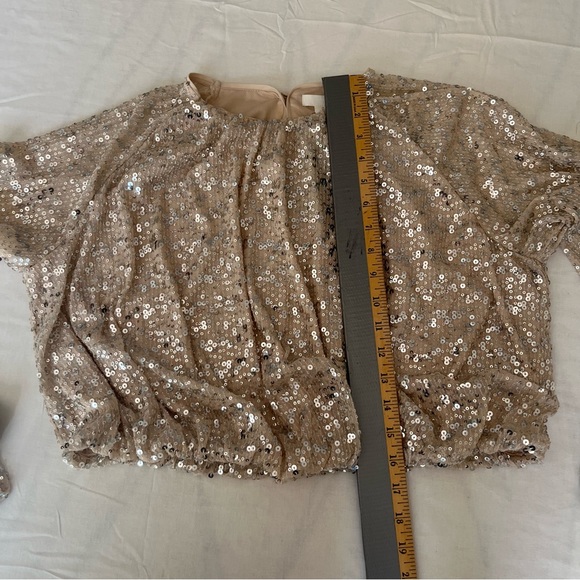NWT H&M Women’s Sequence White Gold Blouse Elastic Waist Long Sleeve Size L - Picture 10 of 11